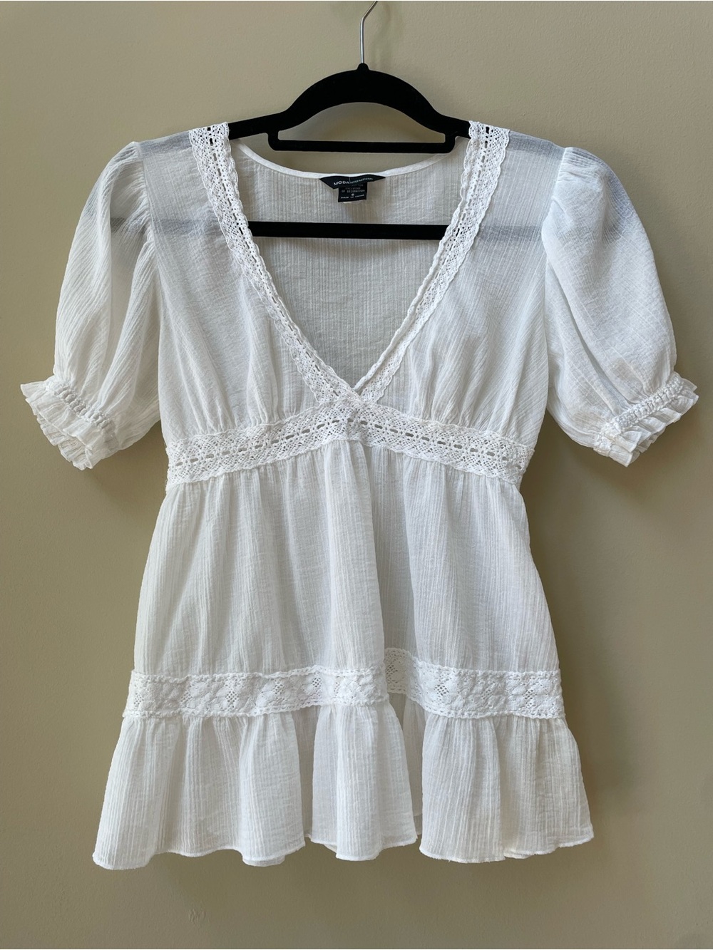 White Crochet Trim Peasant Blouse